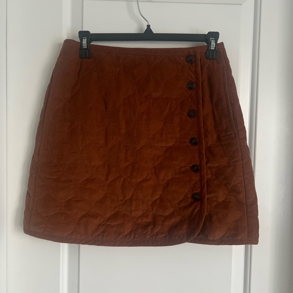 Madewell Corduroy Quilted Brown Button Skirt | 2